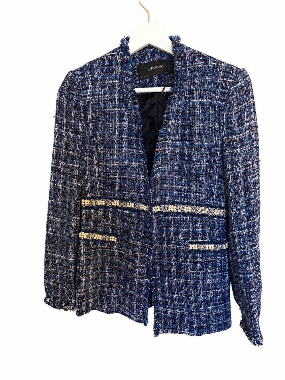New Zara Basic Blue Tweed Blazer – Size S